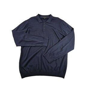 CCN Men's XXL Tailored Athlete Merino Polo Shirt Wool Long Sleeve Sweater Navy